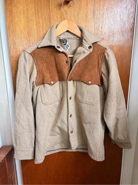 Woolrich Two-Tone Herringbone Field Jacket in Tan and Brown